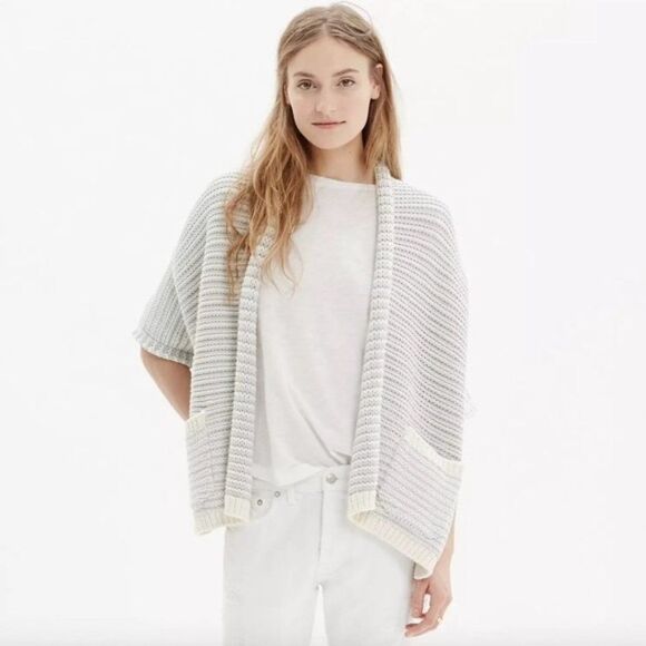 Madewell Curl Up Woven Oversized Cardigan Blue White Size Large - Picture 1 of 9